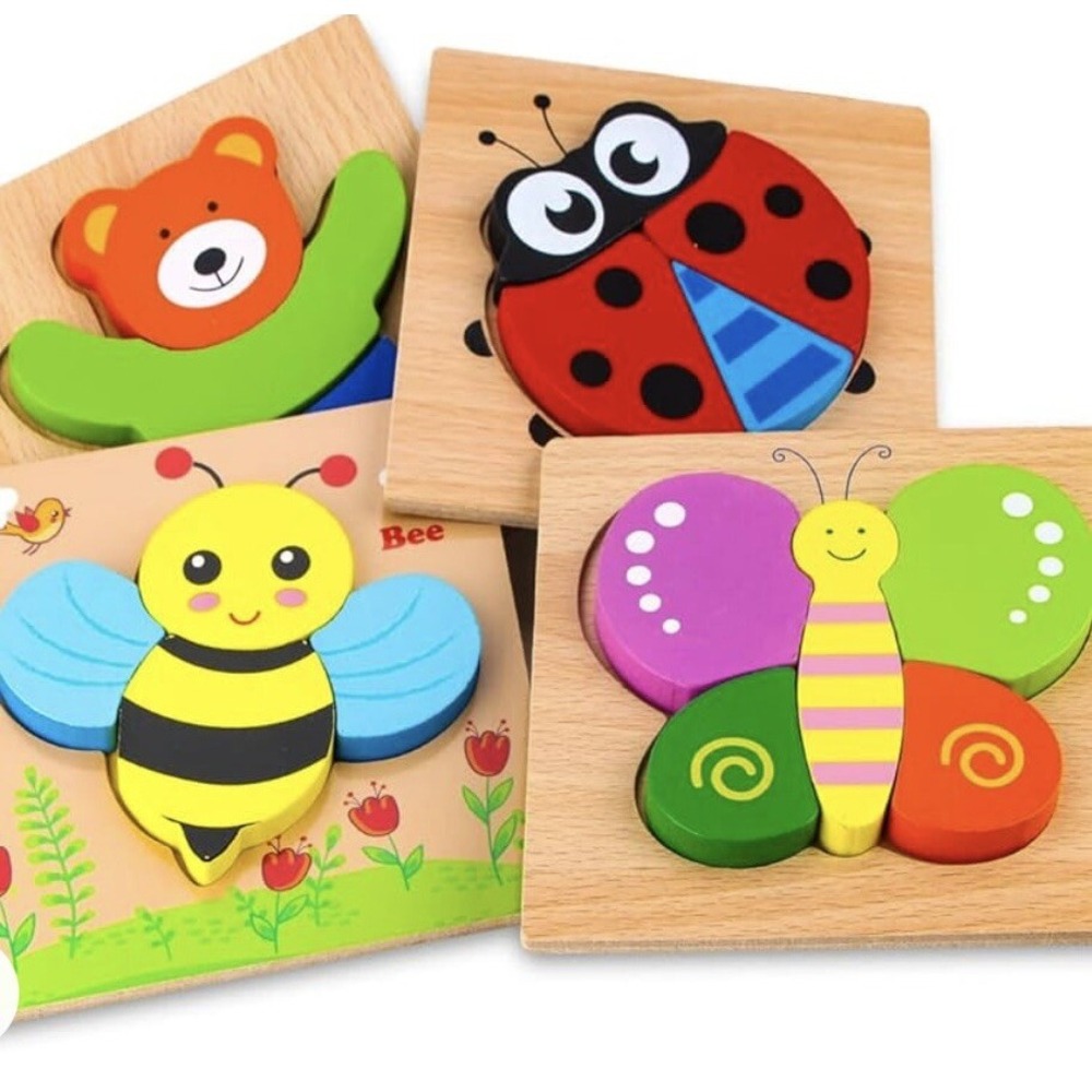 SKYFIELD 4 Pc Wooden Animal Puzzles 1+ Years Old Toddler Education Motor Skills